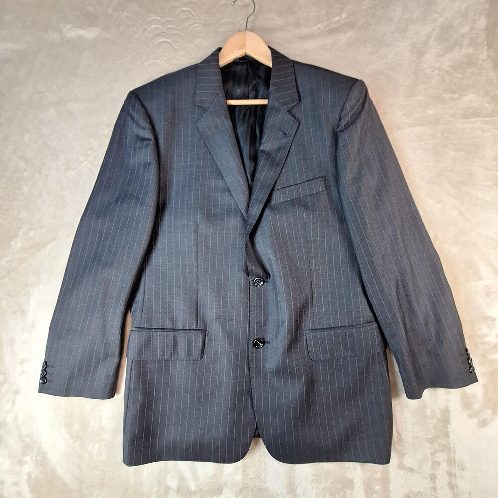 Frank's Custom Tailor Suit Jacket Mens 42R Gray Pinstripe Double Vent Wool